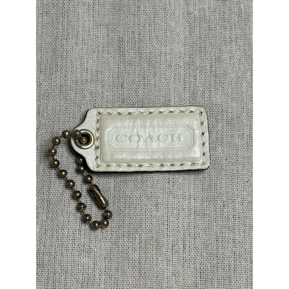 COACH 2.5" Hang Tag Fob Bag Charm Chalk White Leather, Brass Ball Chain